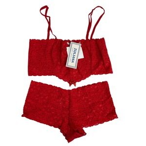 Zuliana VTG Y2K Red Floral Lace Lingerie Set Bralette and Shorts Size Small NWT